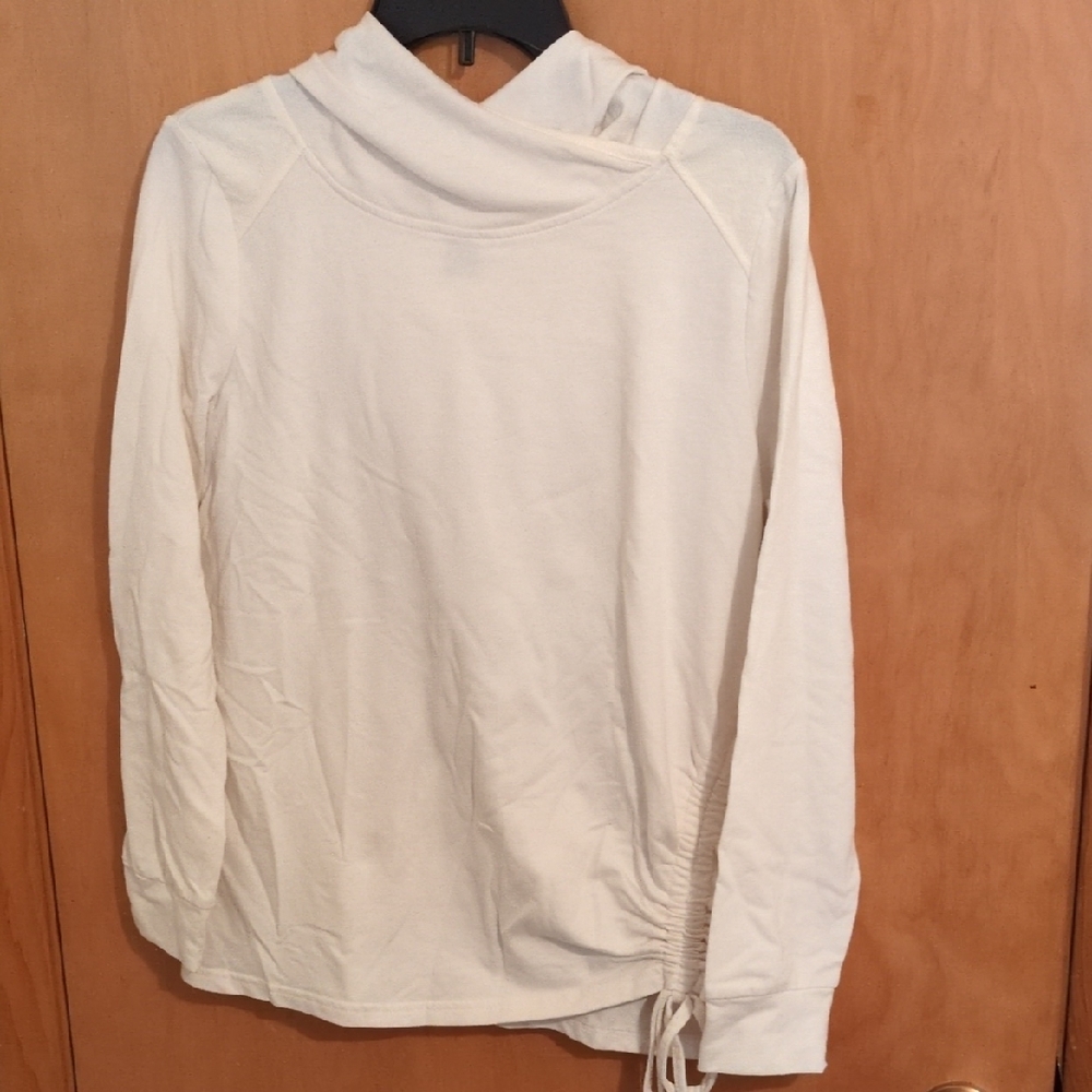 White Long Sleeve Top with Drawstring